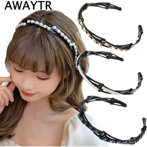 New Crystal Portable Stretch Fold Hairbands Women Girls Sweet Headband Convenience Hair Hold Hoop Fashion 2021 Hair Accessories