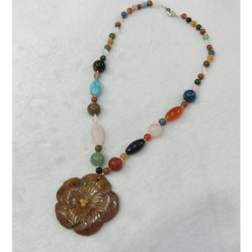 6pcs Boho Colorful Necklace Natural Stone Amazonite Carve Flower Agates Beads Hand Knot Rope Accessorie Necklaces For Women Free