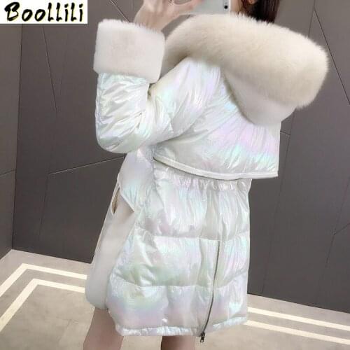 Boollili Real Fur Coat Female Sheep Shearling Down Jacket Winter Coat Women Fox Fur Collar 100% Wool Coats Manteau Femme