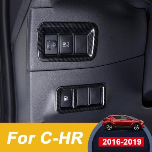 Carbon fiber Car Headlight Switch Sequin Headlight Adjust Cover Sticker Decoration for Toyota C-HR CHR 2016 2017 2018 2019
