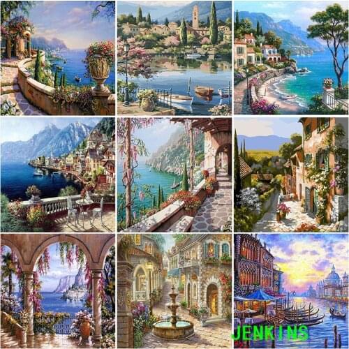 Full Drill Diamond Painting landscape Mosaic Round Town landscap Tree Diamond Embroidery Cross Stitch Kit diamant painting jenki
