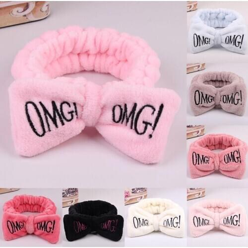 Hot Sale Bow Hairband OMG Letter Women Head Wrap Soft Coral Fleece Makeup Headband Washing Face Turban Hair Turban Accessories