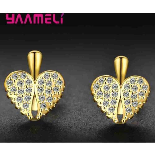 Romantic Lovely Heart Shape Design 925 Sterling Silver Bright Cubic Zirconia For Women Ladies Earrings Stud Jewelry Gift