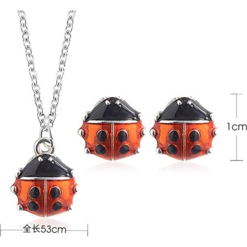 RONGQING 12pcs/lot Coccinella septempunctata Necklace Stud Earrings For Women gift