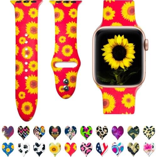 Print Leopard Sun-Flower Silicone Rubber Strap For Apple Watch Band 654321