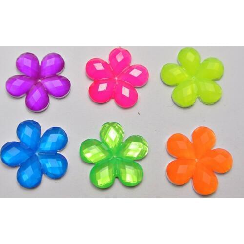 50 Mixed Neon Color Flatback Acrylic Flower Rhinestone Gems 20mm No Hole