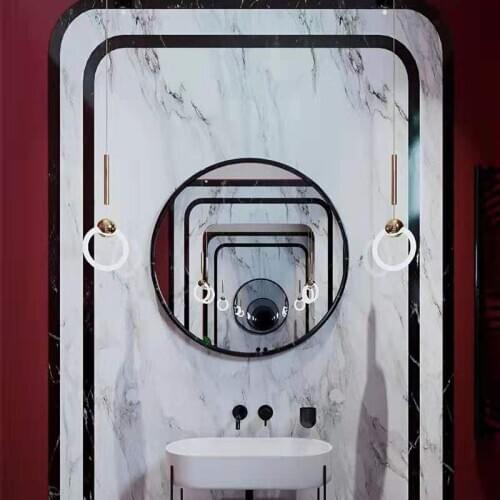 Post modern art light luxury lighting Nordic personality simple window lamp Restaurant Bar living room mirror ring chandelier