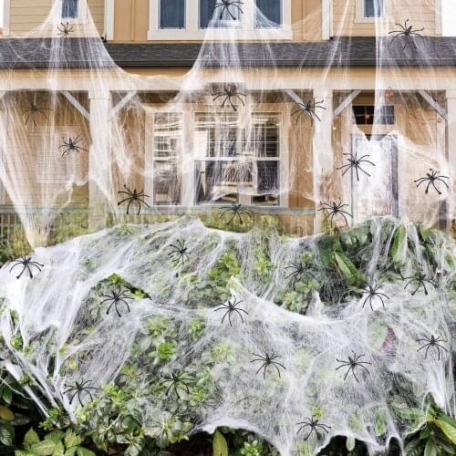 Halloween Decoration Artificial Spider Web Scary Party Scene Haunted House Props White Stretchy Cobweb Halloween Ornament Acces