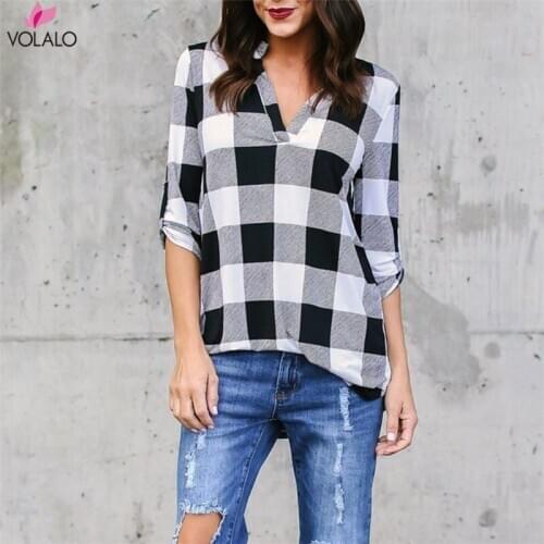 Блузки в клетку VOLALO China At AliExpress