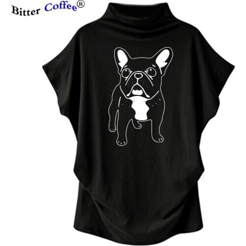 NEW short Batwing Sleeve cotton french bulldog print t shirt women casual dog print t-shirt for girls summer women tshirt tops