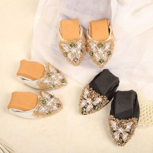 Egg Roll Shoes Womens Autumn New Style Pointed Toe Rhinestone Single Shoes Large Size Womens Shoes Flat Shoes 34-45