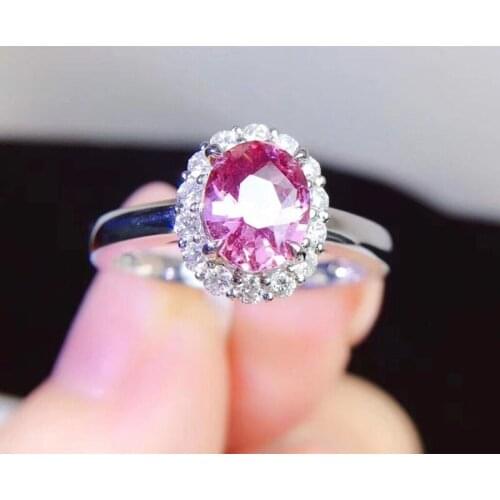 925 New Fashion Temperament Full Diamond Simulation Pink Tourmaline Oval Color Treasure Adjustable Ring Women Jewelry Wholesale