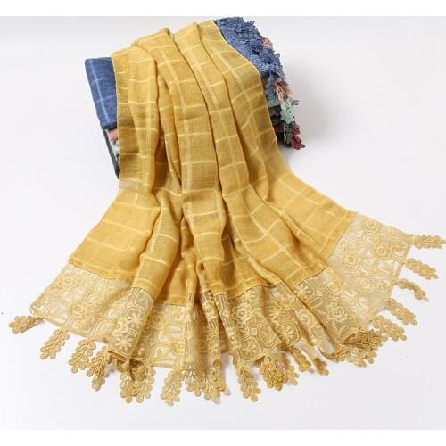 2020 Embroidered Tie-dyed Cotton Scarf Plain Floral Tassel Scarves Shawl Muslim Women Hijab Plaid Leaves Cotton Hijab 1PC Retail