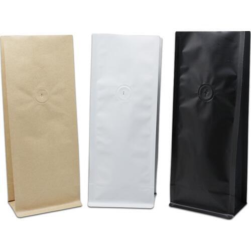 30Pcs Open Top Kraft Paper Matte Black White Aluminum Foil Coffee Bean Packaging Side Gusset Bag Stand Up Pouch With Vent Valve