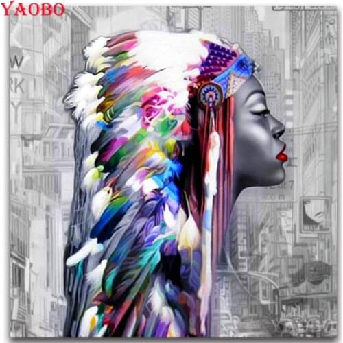 3D DIY Diamond Painting Indian woman color feather Diamond Embroidery Full Square/Round Mosaic Rhinestone Decorative Painting
