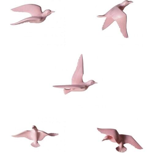 5pcs Nautical 3D Resin Seagull Birds Sculpture Crafts Wall Hanging Decor Plaque Murals for Cafe Pub Bar Pink