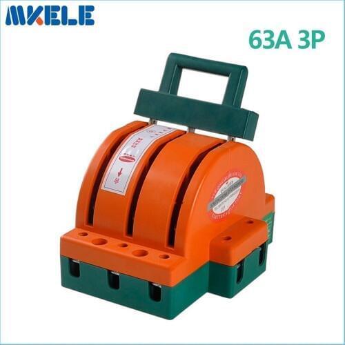 63A 3P Isolation Switch With Insurance Safety Knife Dual Power Household Knife Switch Heavy Duty Double Throw Knife