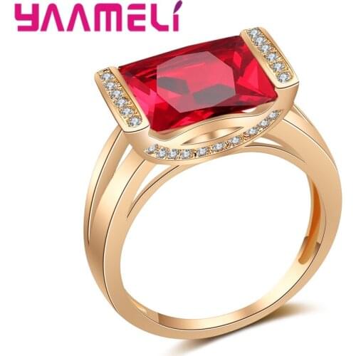 925 Sterling Silver Luxury Finger Ring Elegance Purple Cubic Zirconia Stone with Rose Gold Color Bands Women Gift Jewelry