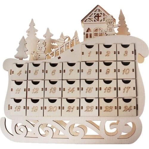 Sleigh Wooden Advent Calendar Countdown Christmas Decor 24 Drawer with LED Light
