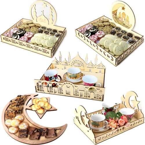 Wooden Dessert Food Tray Box Ramadan Kareem Decoration EID MUBARAK For Home lslamic Muslim Mubarak Pendants Party Decor