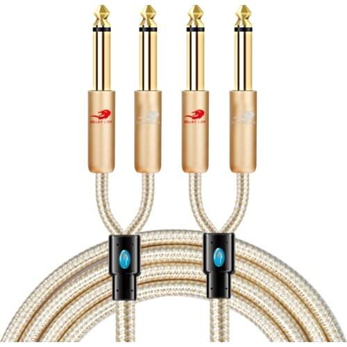 Dual TS 6.35mm Male to 2 6.35mm Male Audio Cable for Amplifier Speaker Studio Sound Mixer Console Stage Cord