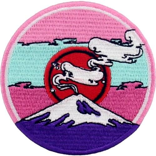 Fuji Under The Red Sun Original Design Embroidered Patches Iron on Embroidery Badges for Clothing Appliques