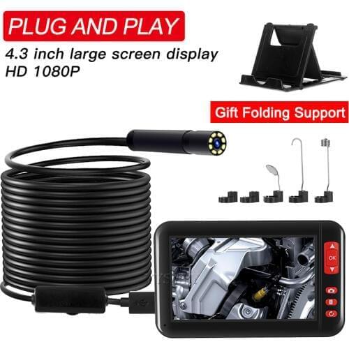10 Meter Mini Inspection Camera 8mm Automotive Endoscope 4.3 inch Screen 1080P HD Video Car Flexible Cable Micro Industrial Cam