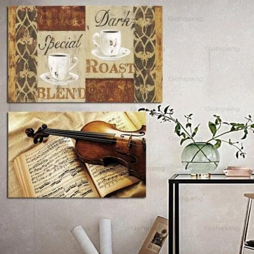 Canvas Painting Vintage Violin Canvas Art Sheet Music Painting Wall Art Prints Pictures for Office Study Room Home Decoration