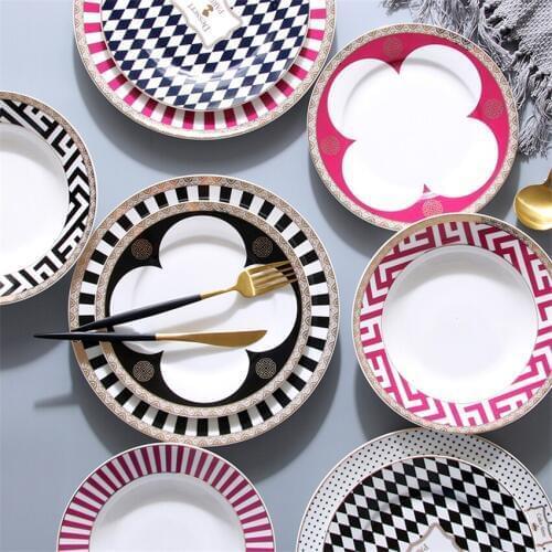 Nordic Gold Wire Ceramic Dinner Plate Overglaze Dinner Dishes Dessert Tray Food Fruit Steak Pasta plates Kitchen Dinnerware