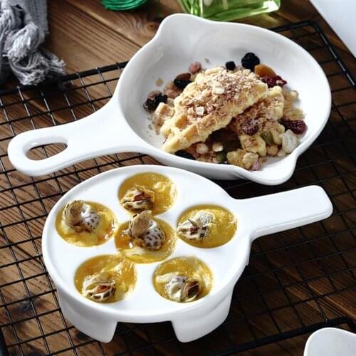 Ceramic Escargot Baking Plates Snail Dish Barbecue Tray Restaurant Mushroom Grill Pan With Handle Kitchen BBQ Tools