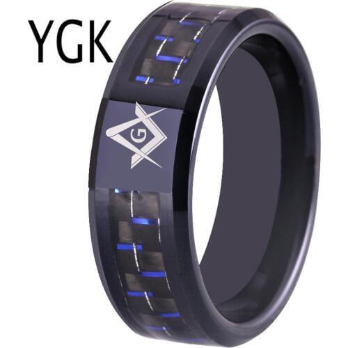 8MM Black Tungsten Ring Black With Fiber Masonic Ring For Engagement Wedding Rings Fashion Jewelry Drop Shipping Party Rings