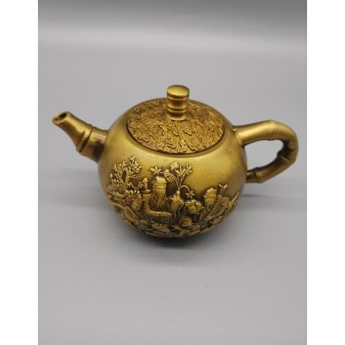 Collect Chinese Carving Brass Eight God Past The Sea Good Lucky ForYouFortuneTeapot Home Decorationng