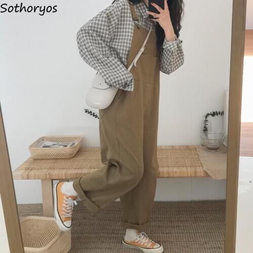 Jumpsuits Women Denim Casual Solid Bodysuits Wide Leg Loose Kawaii Jumpsuit Autumn Simple Harajuku Style All Match Womens Chic