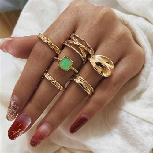17KM Fashion Gold Cross Wide Rings Set For Women Trendy Gothic Green Stone Rings 2021 NEW Finger Ring Female Jewelry