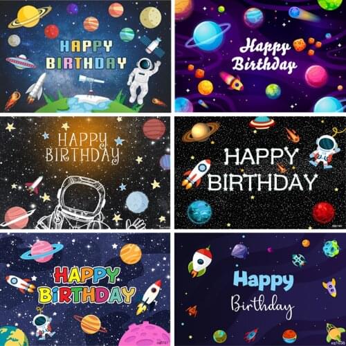 Outer Space Theme Backdrop for Kid Birthday Space Party Planet Birthday Decoration Galaxy Astronaut to The Moon Photo Background