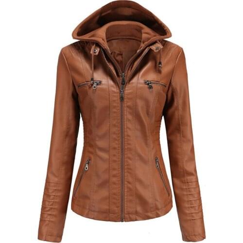 7XL Plus Size Pu Leather 2021 Spring Fashion Long Sleeve Detachable Hooded Jacket Zipper Solid Autumn Casual Slim Outerwear Coat