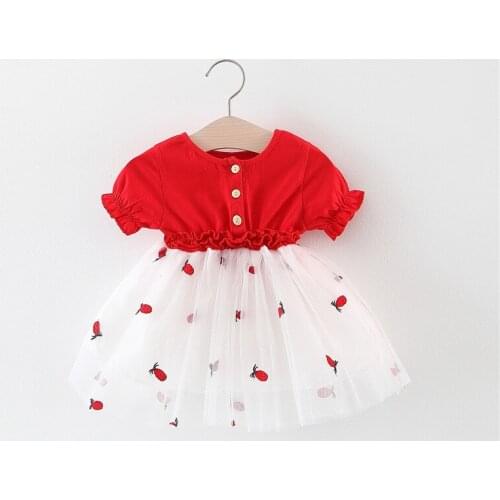Strawberry Summer Dress Sleeveless Newborns Girls Dress Kids Clothes For Girls Printed Casual Princess Lace Dress Baby Clothes