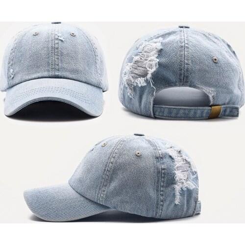 Hot-selling holed baseball cap, made old washed cowboy baseball cap, fashion personality light board cap