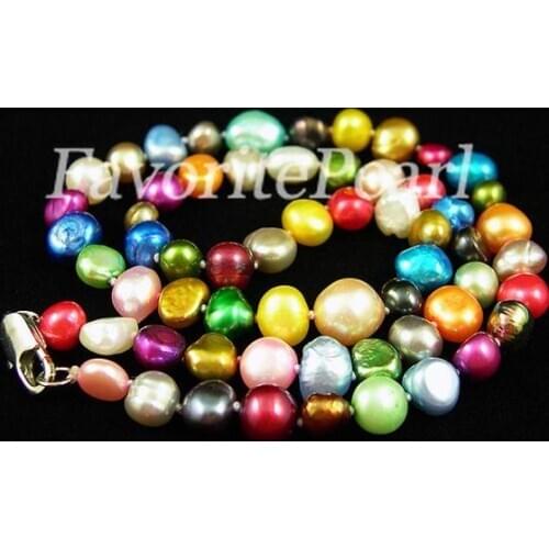 Favorite Pearl Necklace 4-9mm Rainbow Genuine Freshwater Baroque Pearl Necklace Wedding Birthday Fine Jewelry Charming Girl Gift