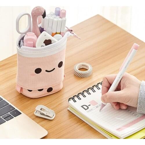 Cute Fabric Pen Pencil Holder Telescopic Pen Case Pen Box With Zipper Pouch Bag Stationery Colorful Organizer Makeup Bag