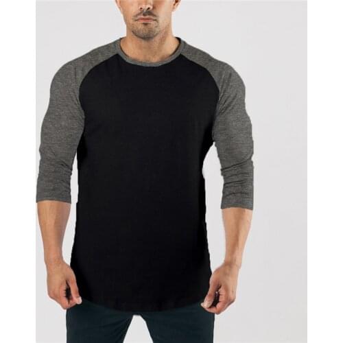 Autumn Gym Clothing 3/4 Sleeve Sports T Shirt Men Solid Cotton Running Shirt Men Workout Training Tees Fitness Tops T-shirt