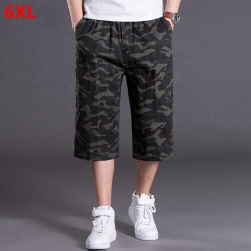 Summer plus size pants mens calf-length pants plus plus casual pants loose oversize more pockets thin pants