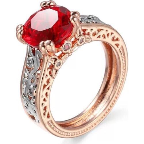 MxGxFam Red Rings Jewelry For Women Rose with White Gold color Flower Pattern AAA+ Cubic Zircon European F