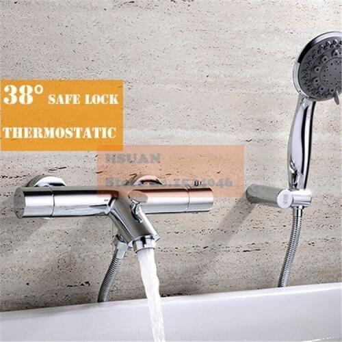 In wall bathroom bathtub brass material thermostatic control shower bath faucet valve with handle spray shower and accessories