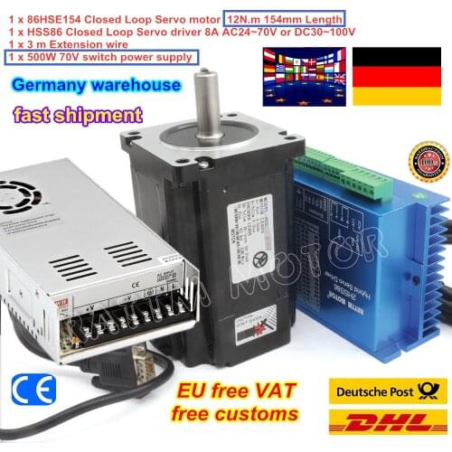 NEMA34 12N.m Closed Loop Servo Motor Stepper Motor 6A & HSS86 Hybrid Servo Driver 8A 500W 70V Power Supply CNC Controller Kit