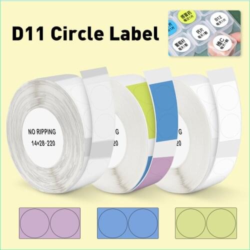 NIIMBOT D11 Portable Printer D11 Label Paper Circle Label Sticker D11 D110 White Colorful Transparent Label Tape 14*28mm 220pcs
