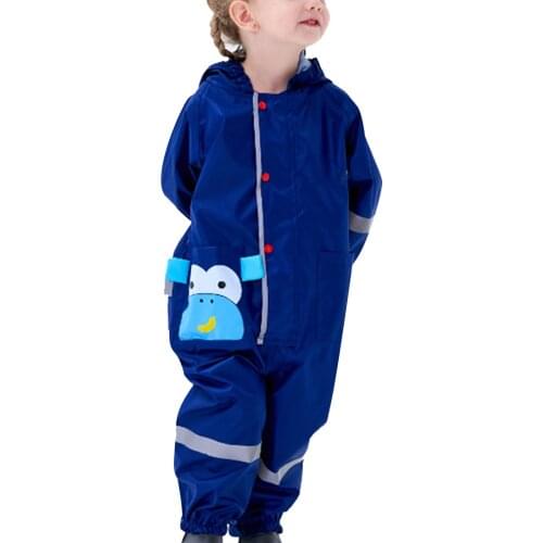 Night Reflective Strip Raincoat Children Rain Jacket For Boys Girls Baby Cartoon Printed Waterproof Hooded Rain Coat Kid Clothes
