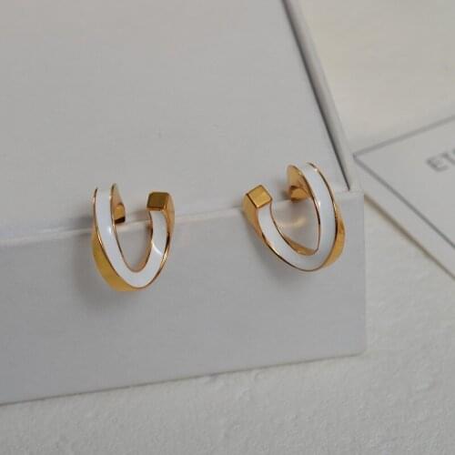 New white drop glaze enamel circle earrings European and American design earrings French 2021 new earrings