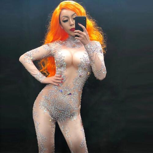 New Multicolor Face Pattern Dj Ds Sexy Nightclub Show Printing Stage Dance Costumes Bodysuit Performance Party Shining Dance