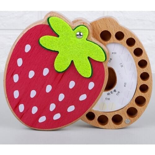 Strawberry Design Teeth Box Baby Tooth Box Wooden Milk Teeth Organizer For Kids Storage Boys Girls Baby Save Souvenirs Case Gift